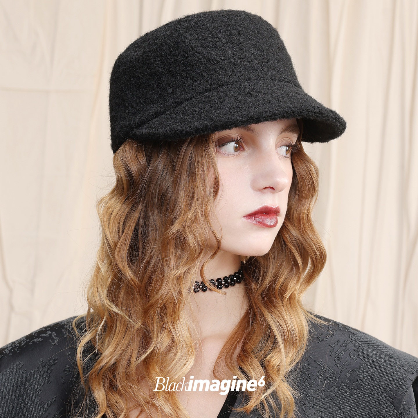 Dare买手店 blackimagine6 仿羊羔毛骑士帽马术帽保暖平顶马术帽