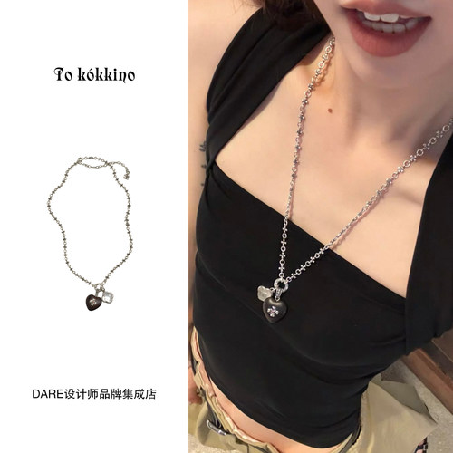 Dare买手店 tokokkino正品 碰撞水晶紫檀木烧银项链原创设计做旧