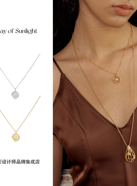 Dare买手店 A ray of sunlight循环闪锆项链圆形复古金色吊坠首饰
