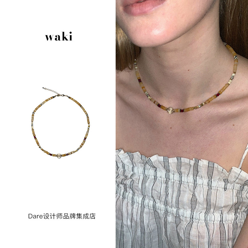 Dare买手店waki正品黄油乳酪项链天然石柠檬玉串珠度假风小众饰品