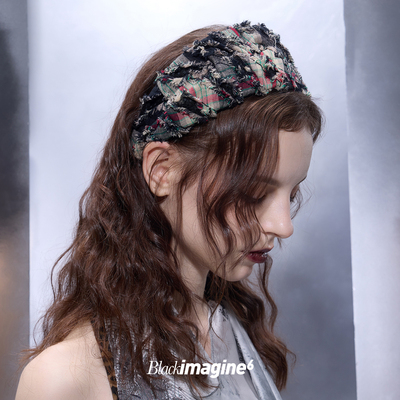 Dare买手店 blackimagine6艺术流浪格子破坏流苏毛边发箍发饰发夹