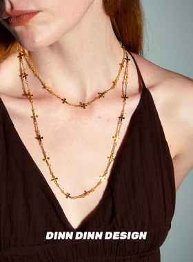 Dare买手店 DINN DINN DESIGN 十字花金色长短款项链复古饰品首饰