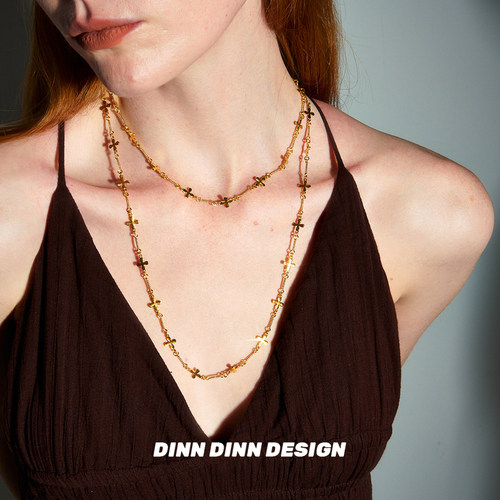Dare买手店 DINN DINN DESIGN 十字花金色长短款项链复古饰品首饰