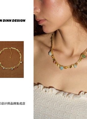 Dare买手店 DINN DINN DESIGN彩色珠珠流苏片片项链金色串珠度假