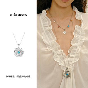 首饰高级女 绿松石雏菊之镜长项链绿松石原创设计长款 CHEZ LOOPS