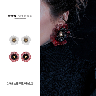 Dare买手店 beadsu workshop【植物志】虞美人耳环红色复古原创女