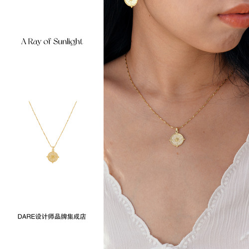 Dare买手店 A ray of sunlight 指南针锆石项链金色复古欧美民族