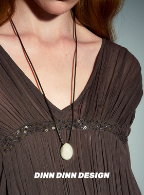 Dare买手店 DINN DINN DESIGN 三色珐琅长款皮绳项链高级原创设计