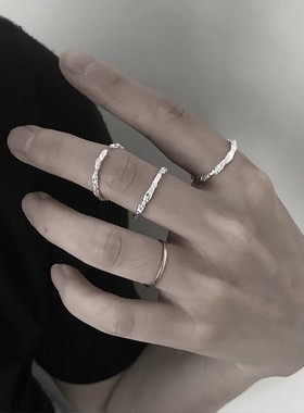 Dare买手店 本饰benshi 纯银不规则纹理简单百搭细戒指ins暗黑风