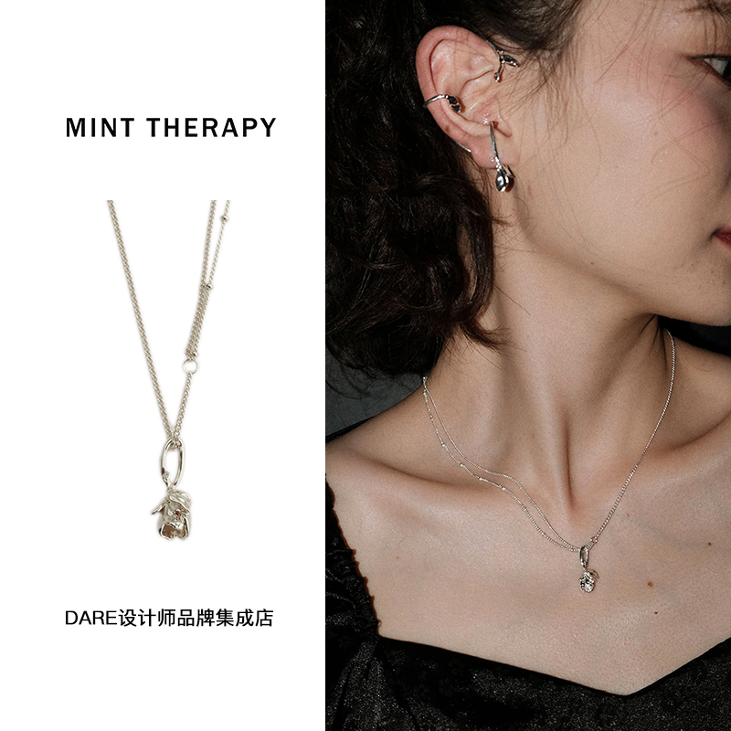 Dare买手店MINT THERAPY液态花不对称拼接项链玫瑰花小众原创