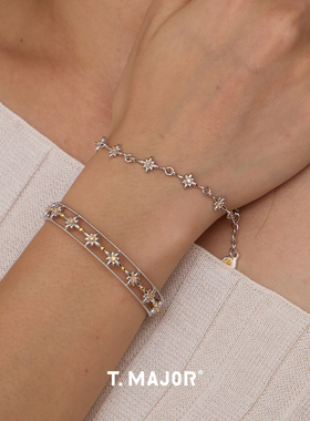 Dare买手店 T.MAJOR 星耀双色金色缠绕边手镯925银原创设计首饰女