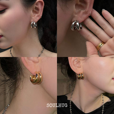 Dare买手店 soulhug 双圈耳环日常通勤小众圈圈金色复古耳饰原创