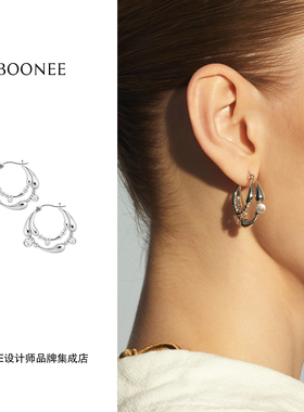 Dare买手店 Boonee 金属液态双层水滴透明珠耳环圈圈百搭小众耳饰