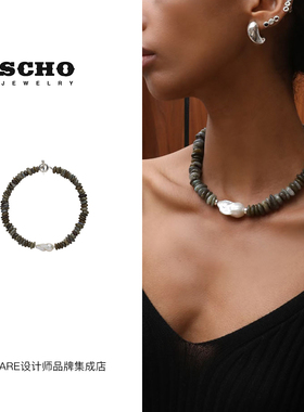 【3折】Dare买手店 scho 韩国品牌拉长石串珠项链天然石珍珠纯银