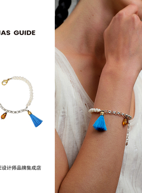 BIAS GUID山海拼接手链蓝色民族复古度假风首饰高级925银叠戴饰品