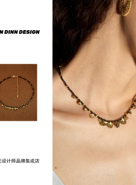 Dare买手店DINN DINN DESIGN小片片黑色串珠项链原创设计饰品首饰
