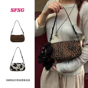 Dare买手店 SFSG皮革腋下包手提包豹纹y2k复古个性少女法棍包单肩