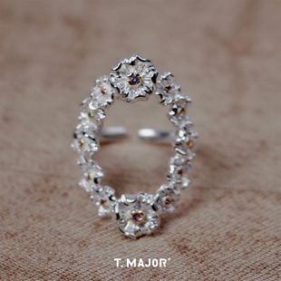 Dare买手店T.MAJOR曼语环影镂空开口戒925银原创花朵复古戒指首饰