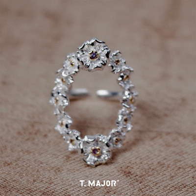 Dare买手店T.MAJOR曼语环影镂空开口戒925银原创花朵复古戒指首饰