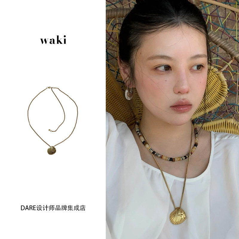 waki复古海洋项链金色锁骨链首饰