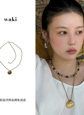 waki复古海洋项链金色锁骨链首饰