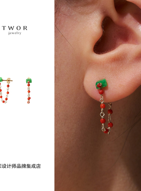 Dare买手店 TWOR正品 翡翠小糕点耳链日常通勤高级复古耳环首饰女