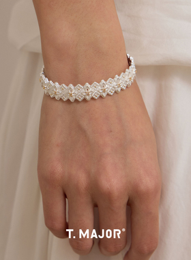 Dare买手店 T.MAJOR鎏金花冠镂空双色开口手镯925银原创设计首饰