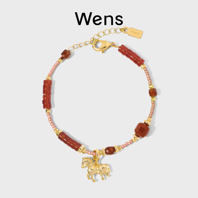 Dare买手店 Wens Jewels红玛瑙彩宝小马吊坠手链红色复古串珠首饰