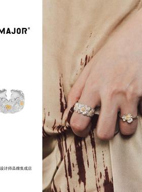 Dare买手店 T.MAJOR 四照花环绕双色拼接开口戒纯银复古戒指原创