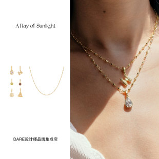 Dare买手店 A ray of sunlight可拆卸吊坠项链复古金色叠戴组合链