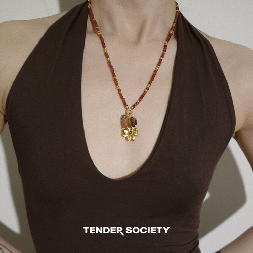 Dare买手店Tender society四叶草多吊坠橙石榴石串珠项链原创首饰