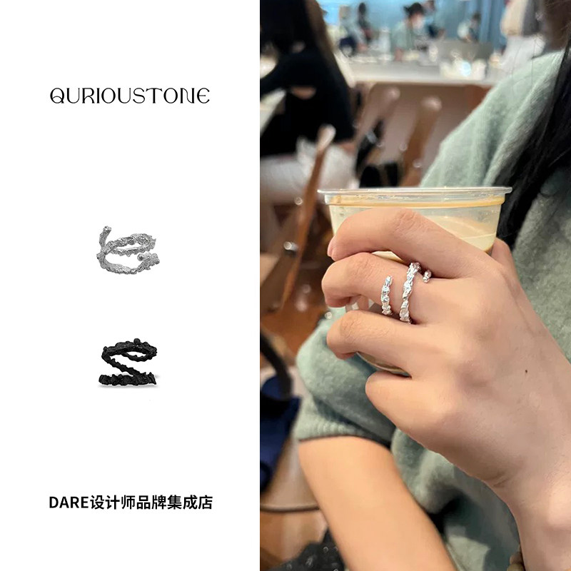 quriousto蛇骨双圈戒指纯银首饰