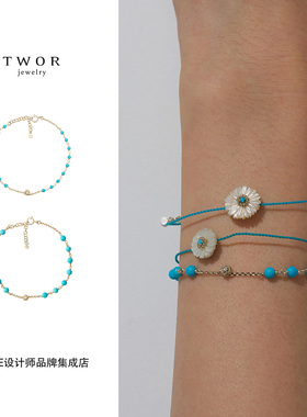 Dare买手店 TWOR正品 绿松雏菊薄荷手链绿松石925银手串原创设计