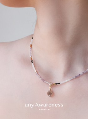 Dare买手店 any Awareness极细拼色紫丁香黑尖晶石锁骨链项链原创