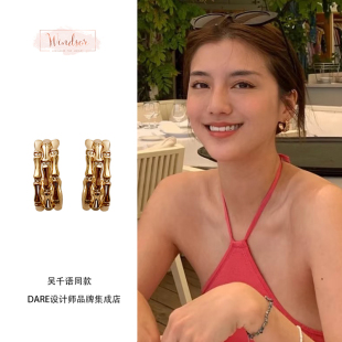 吴千语同款 LHwindsor温莎珠宝韧竹耳环简约百搭时尚耳饰金色竹节