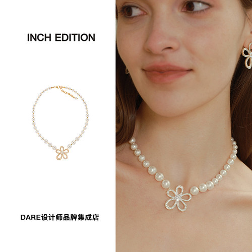 inchedition蕾丝大花珍珠项链
