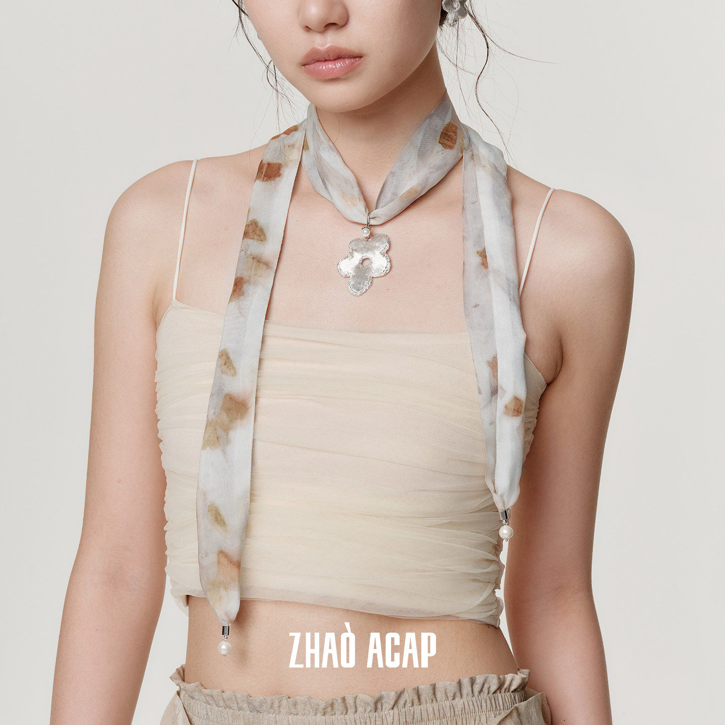 Dare买手店 曌ZHAO ACAP草木染雪纺丝巾空心花花项链原创设计首饰