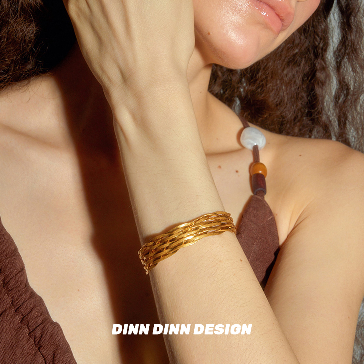 Dare买手店DINN DINN DESIGN手工编织手镯金色复古原创精致首饰女