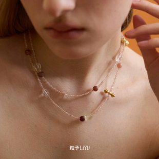 Dare买手店 粒予LIYU 玫瑰布朗水晶长项链黄水晶串珠度假叠戴首饰