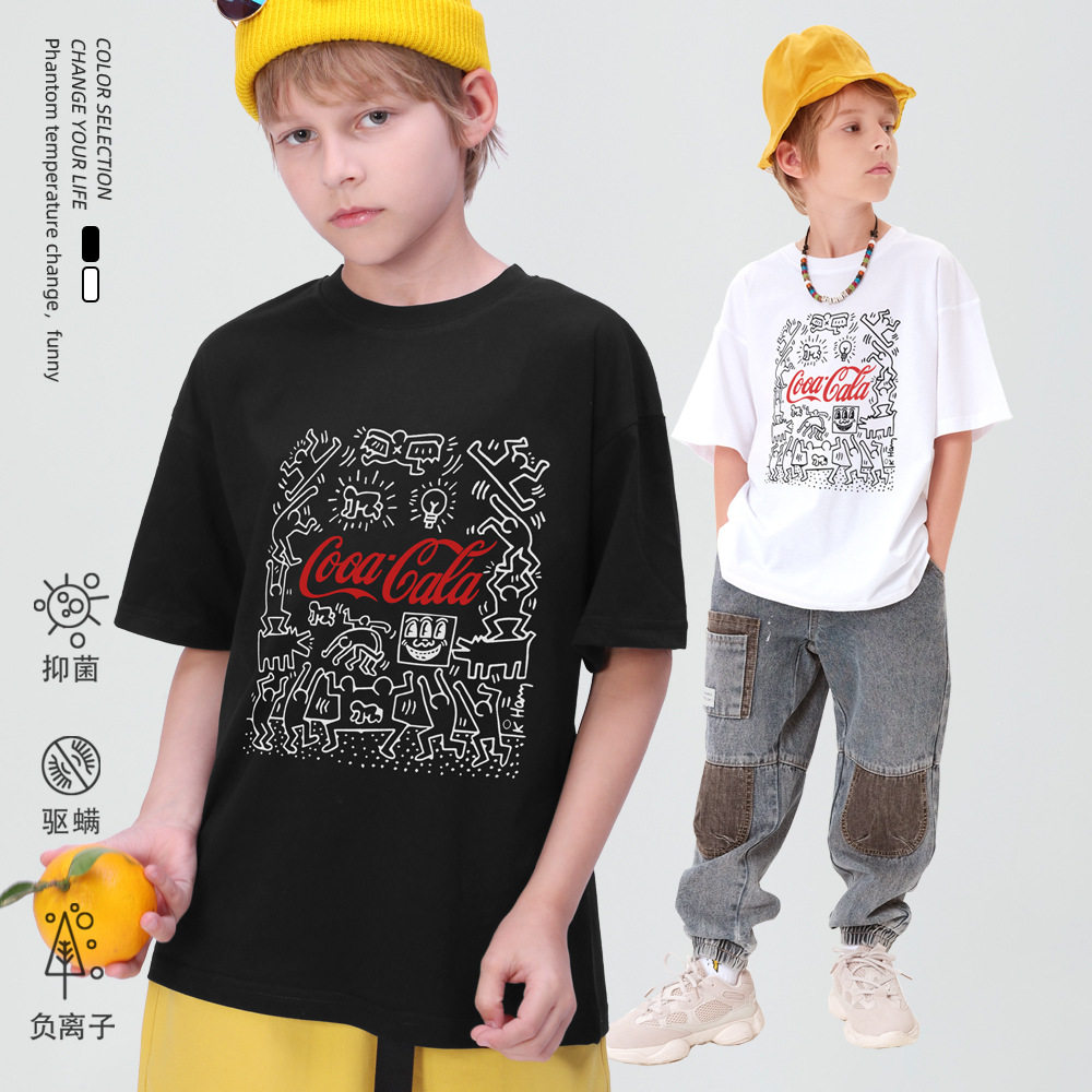 2026童装上衣新款夏季欧美潮可乐印花中大童儿童短袖男孩t恤纯棉