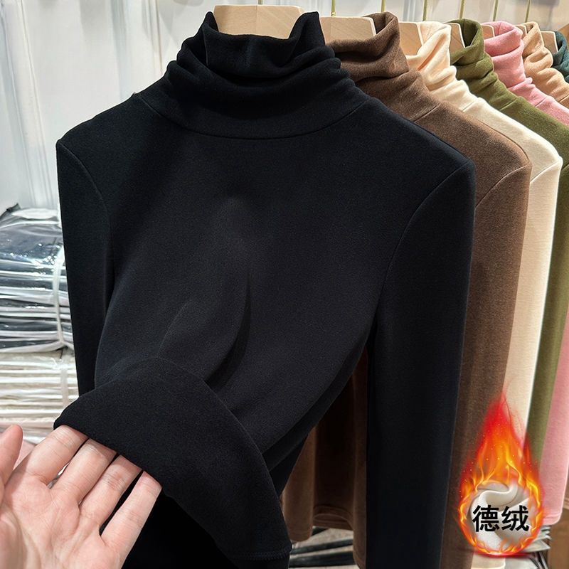 慵懒风螺纹内搭小众修身纯色女保暖辣妹显瘦堆堆领打底衫韩版潮流