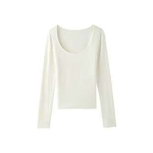 潮 t恤女少女感别致低领秋冬德绒正肩紧身U领打底上衣女装 韩版 长袖