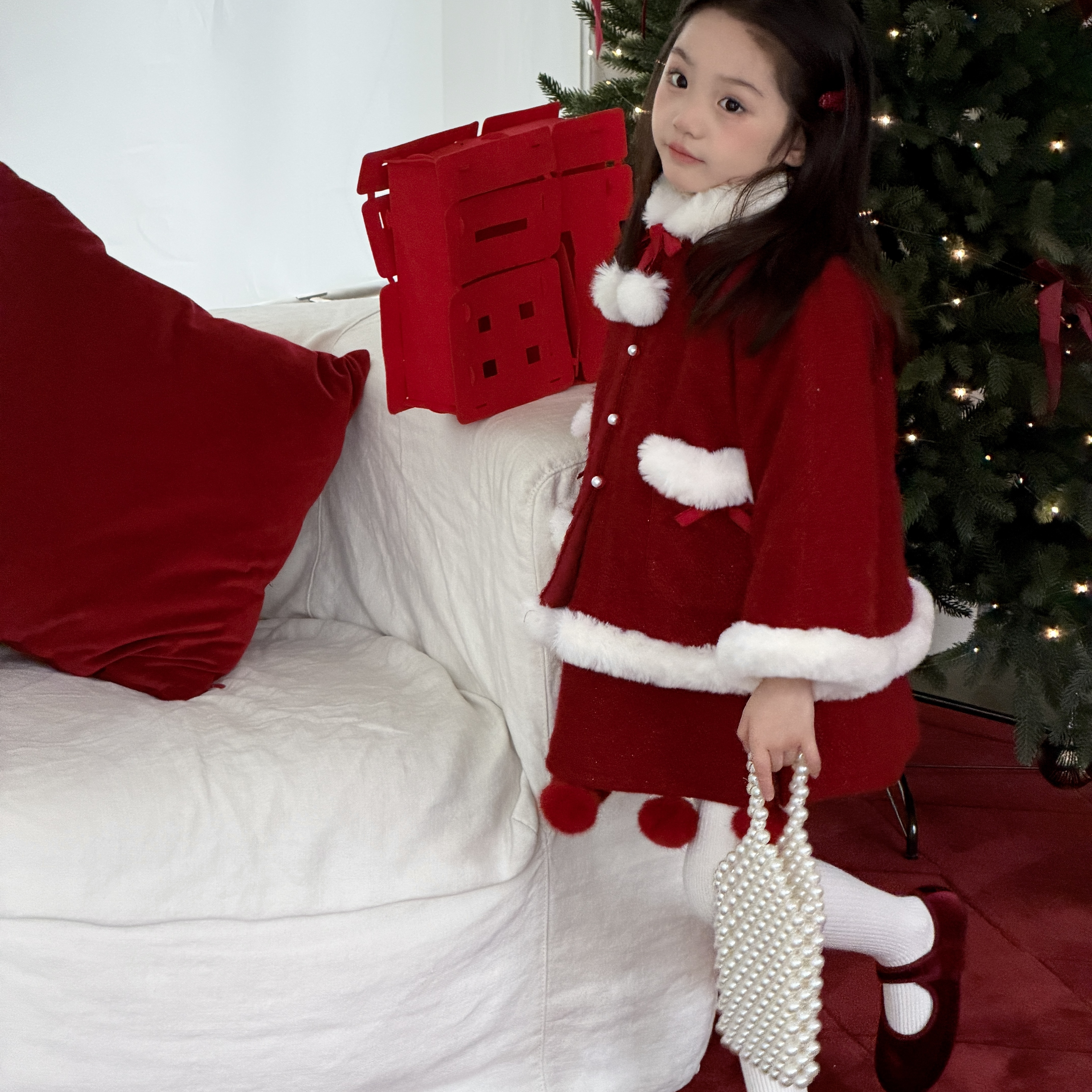 「草莓甜酥」新款加绒加厚刺绣女童冬季保暖连衣裙圣诞礼服汉服