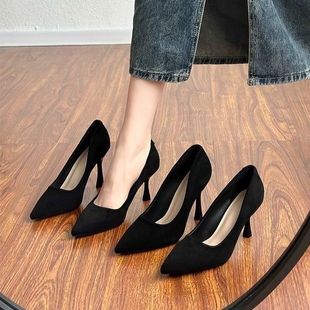 浅口尖头女鞋2025新款爆款百搭职业公务员面试一脚蹬通勤单鞋子