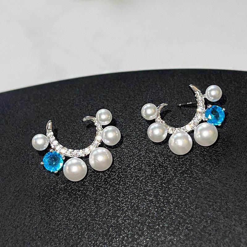925月亮珍珠耳钉耳饰2025新款女