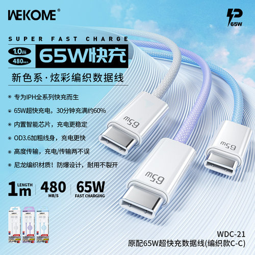 WEKOME27W/65W快充数据线1m