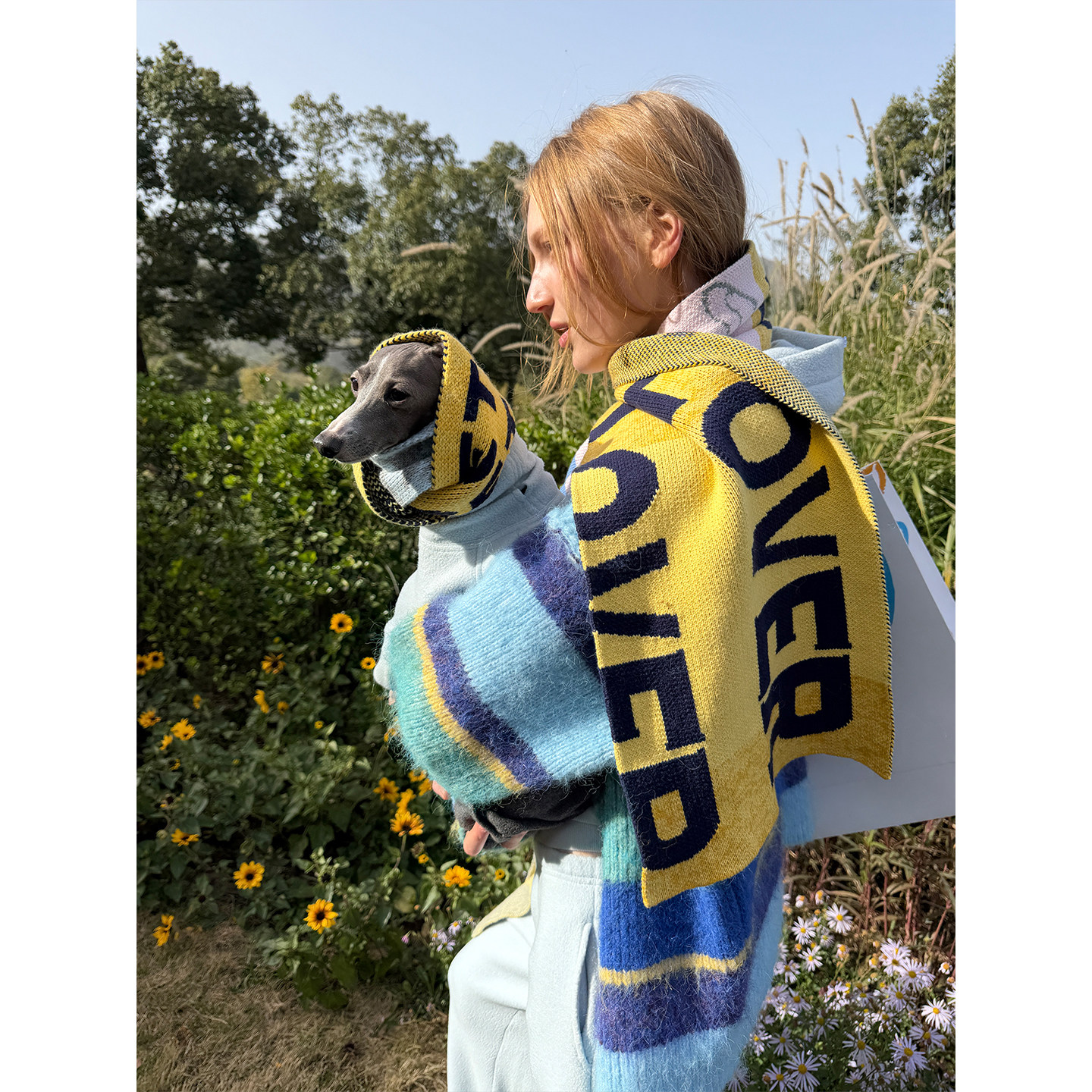 SANCCO&ldquo;pet lover&rdquo;系列人宠同款原创设计彩色拼接字母提花围巾