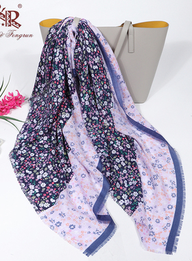 工厂清仓美国品牌尾货巴厘纱小碎花柔软轻薄102*102CM印花方巾