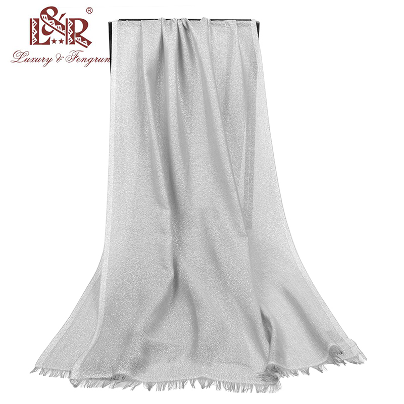 美国品牌尾货素色单层金属丝BlingBling人造棉仿羊绒混纺百搭围巾