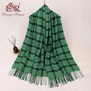欧美风秋冬厚黑绿色保暖柔软亲肤百搭大尺寸仿羊绒围巾披肩外贸女
